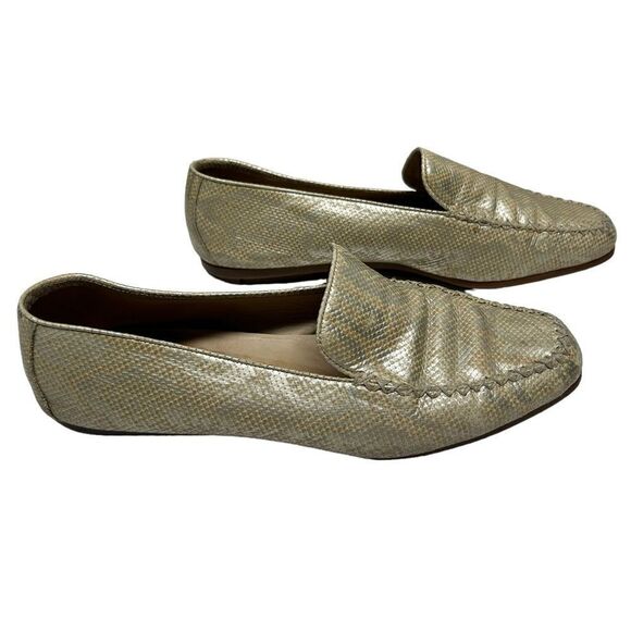 Vintage Designer Pancaldi Gold Snakeskin Print Flats Slip on Shoes Made in Italy - Picture 4 of 9